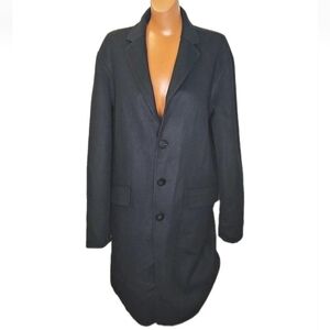 Lamarque Long Wool Blazer Trench Over Coat Sz Large Black 3 Button Unstructured